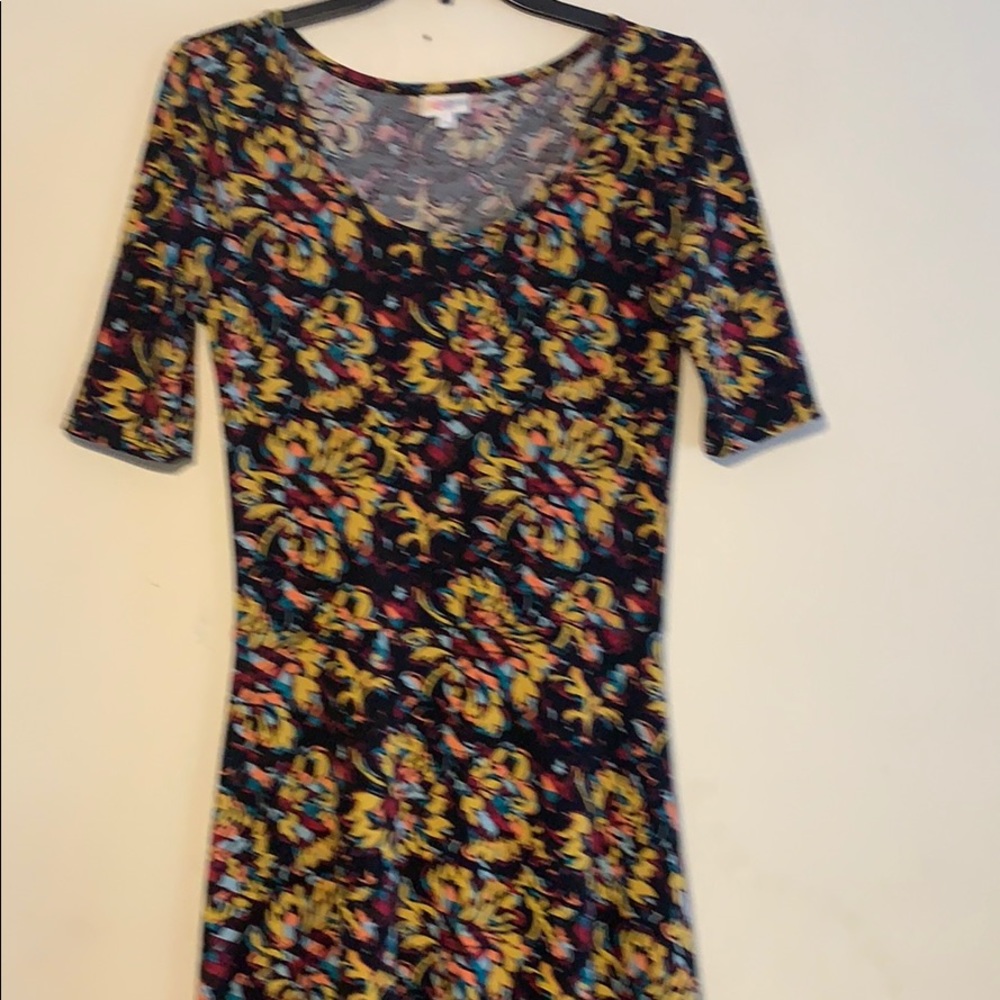 LuLaRoe Women's Maxi Dress - Black with Yellow, Teal & Coral Floral Pattern